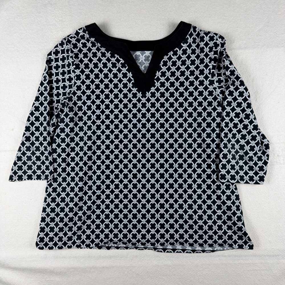 Charter Club Woman‎ Black White Chain Link Print 3/4 Sleeve Top Plus Size 2X